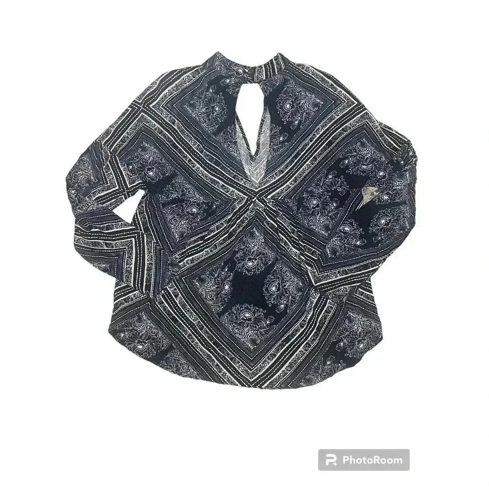Free People Black Paisley Floral Walking On A Dream Choker Blouse Womens Size XS - Picture 4 of 5